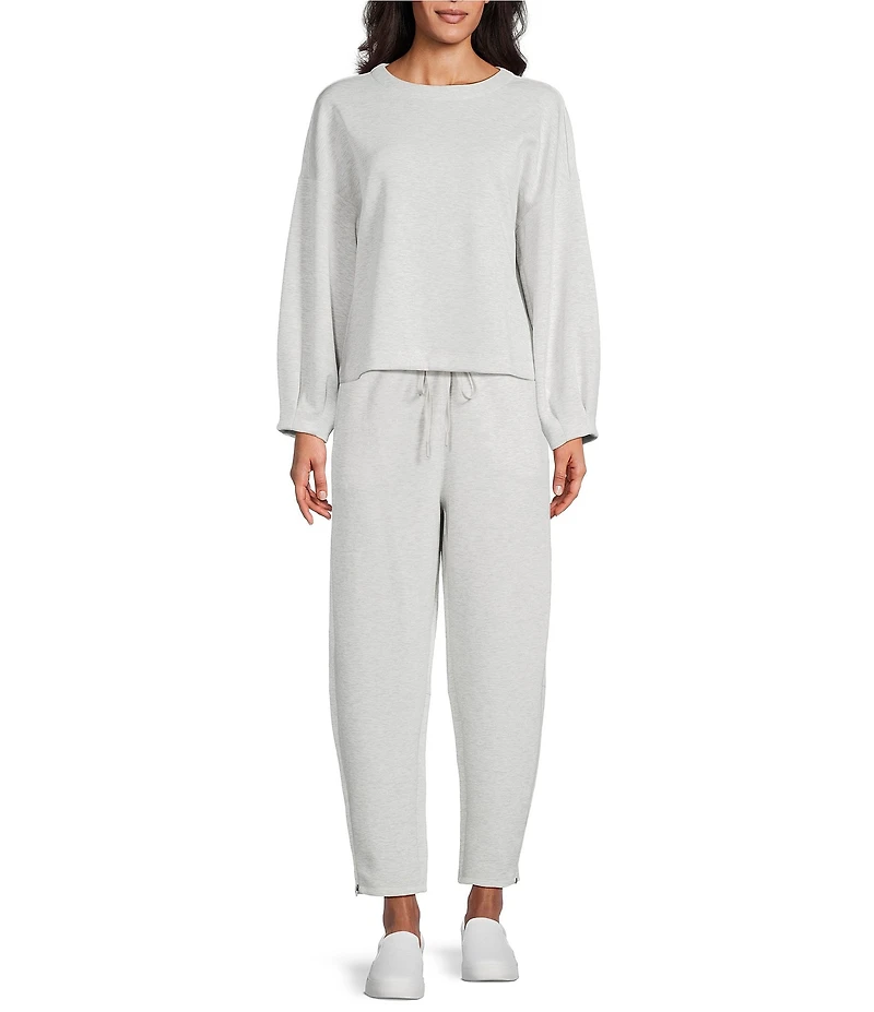 Westbound Athleisure Knit Long Sleeve Crew Neck Pleated Cuff Top