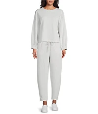 Westbound Athleisure Knit Long Sleeve Crew Neck Pleated Cuff Top