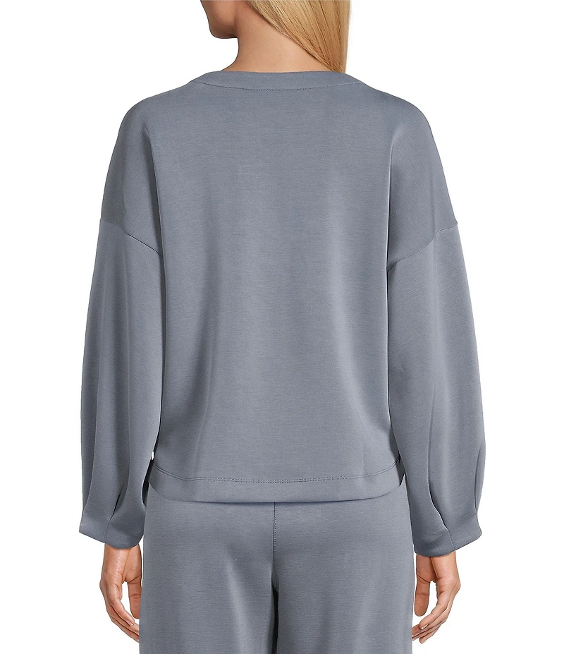 Westbound Athleisure Knit Long Sleeve Crew Neck Pleated Cuff Top