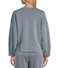 Westbound Athleisure Knit Long Sleeve Crew Neck Pleated Cuff Top