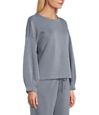 Westbound Athleisure Knit Long Sleeve Crew Neck Pleated Cuff Top