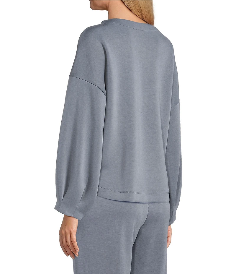 Westbound Athleisure Knit Long Sleeve Crew Neck Pleated Cuff Top