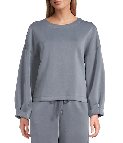 Westbound Athleisure Knit Long Sleeve Crew Neck Pleated Cuff Top