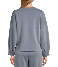 Westbound ULTRA LUXE Athleisure Coordinating Knit Long Sleeve Crew Neck Pleated Cuff Top