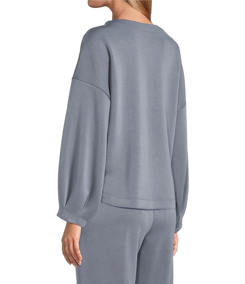 Westbound ULTRA LUXE Athleisure Coordinating Knit Long Sleeve Crew Neck Pleated Cuff Top