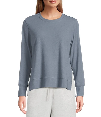 Westbound Athleisure Knit Long Sleeve Crew Neck Side Slit Top