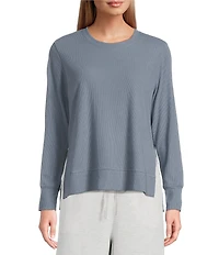 Westbound Athleisure Knit Long Sleeve Crew Neck Side Slit Top