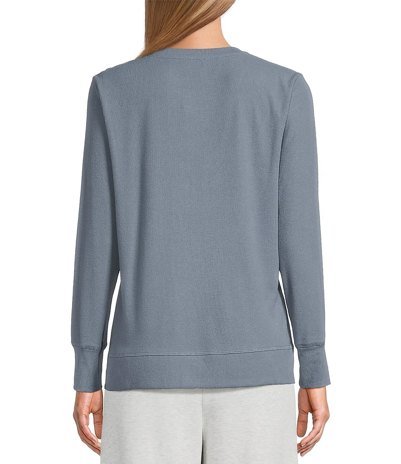Westbound Athleisure Knit Long Sleeve Crew Neck Side Slit Top