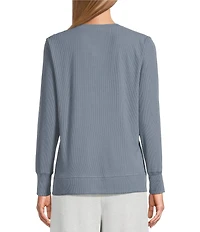 Westbound Athleisure Knit Long Sleeve Crew Neck Side Slit Top