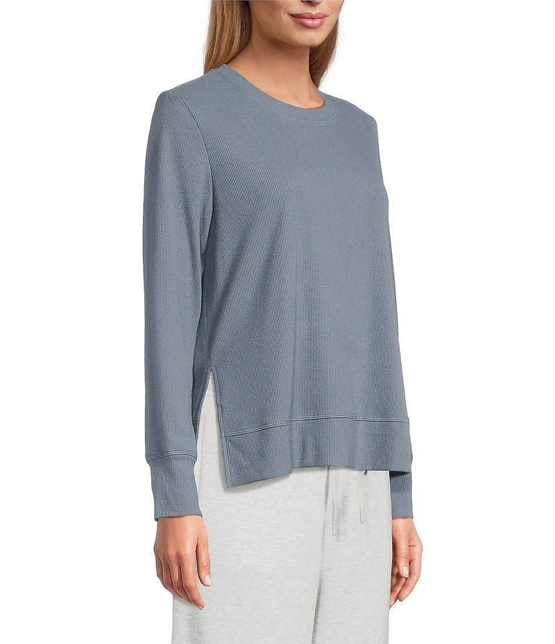 Westbound Athleisure Knit Long Sleeve Crew Neck Side Slit Top