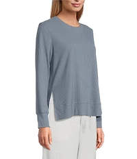 Westbound Athleisure Knit Long Sleeve Crew Neck Side Slit Top