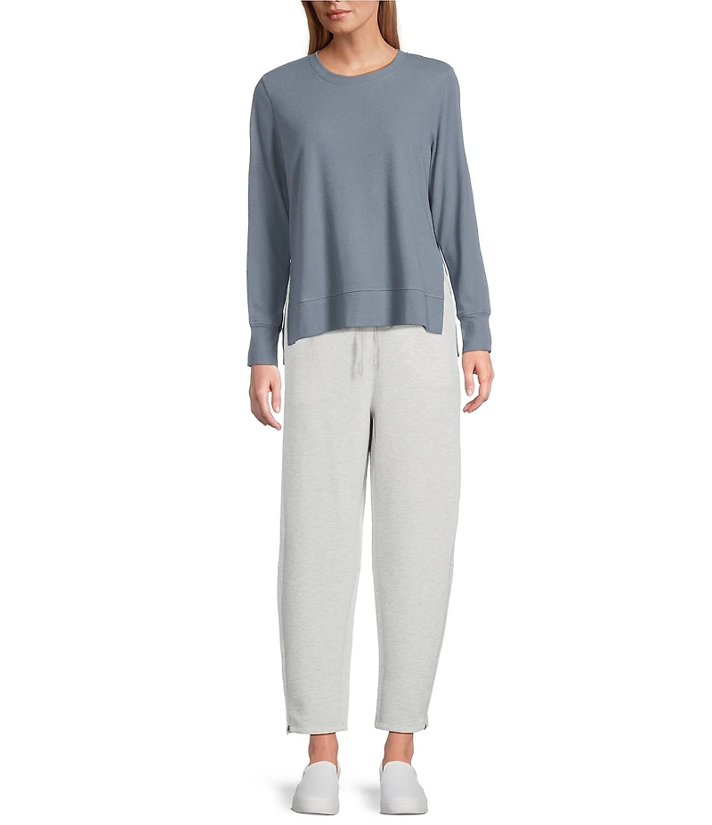 Westbound Athleisure Knit Long Sleeve Crew Neck Side Slit Top