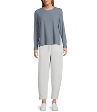 Westbound Athleisure Knit Long Sleeve Crew Neck Side Slit Top