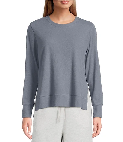 Westbound Athleisure Knit Long Sleeve Crew Neck Side Slit Top