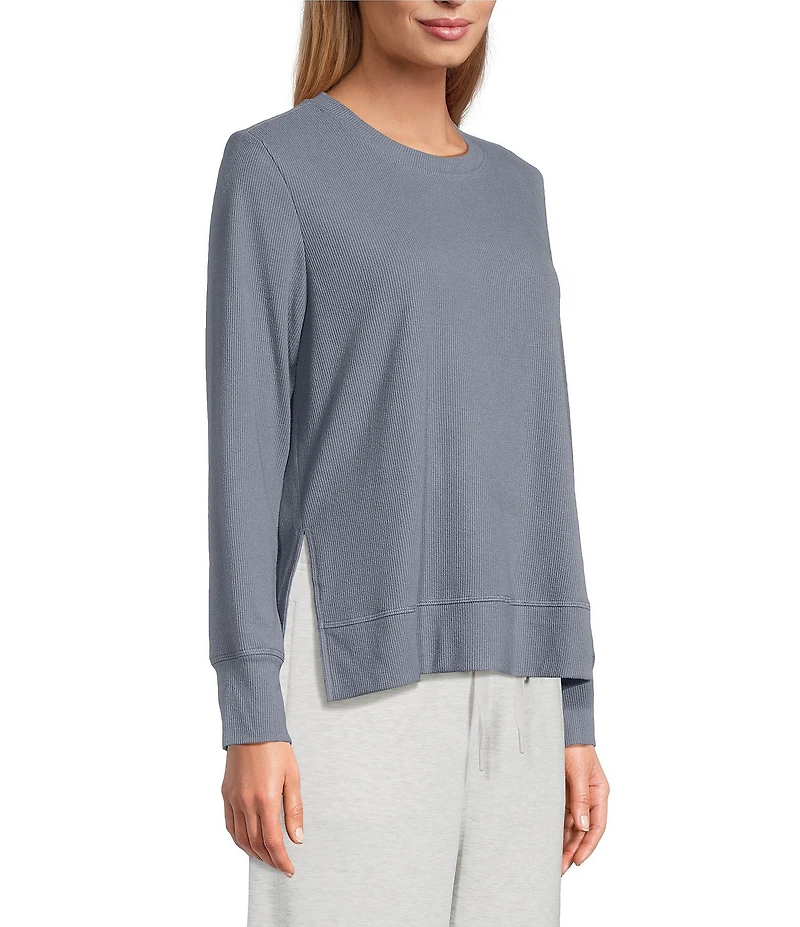 Westbound Athleisure Knit Long Sleeve Crew Neck Side Slit Ultra Luxe Top