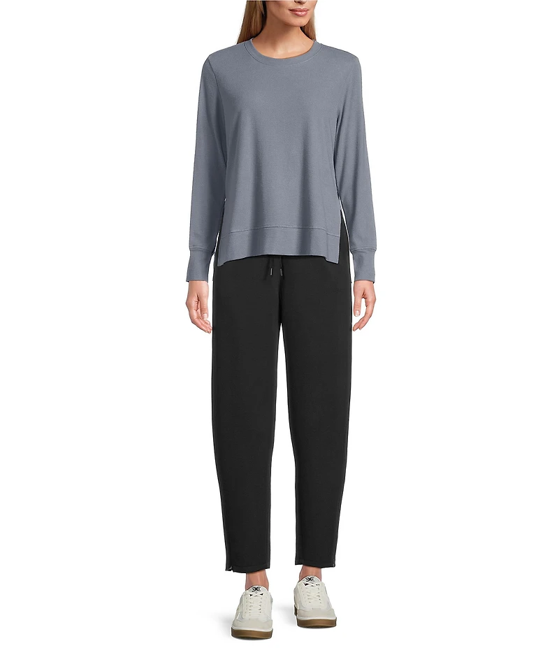 Westbound Athleisure Knit Long Sleeve Crew Neck Side Slit Ultra Luxe Top