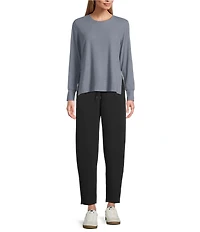 Westbound Athleisure Knit Long Sleeve Crew Neck Side Slit Ultra Luxe Top