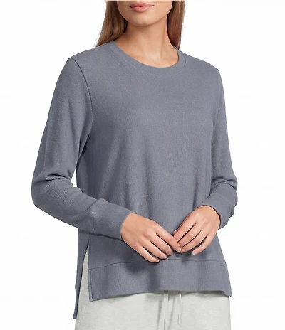 Westbound Athleisure Knit Long Sleeve Crew Neck Side Slit Ultra Luxe Top