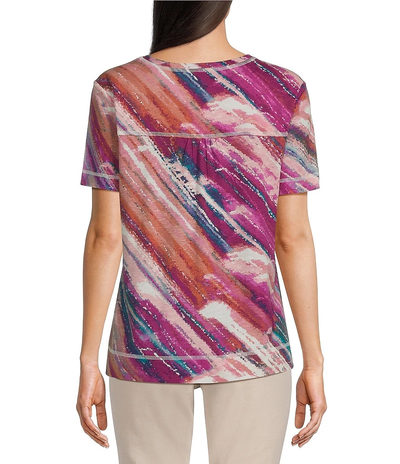 Westbound Bias Beam Print Short Sleeve V-Neck Top
