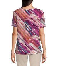 Westbound Bias Beam Print Short Sleeve V-Neck Top