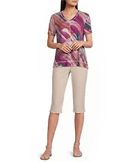 Westbound Bias Beam Print Short Sleeve V-Neck Top