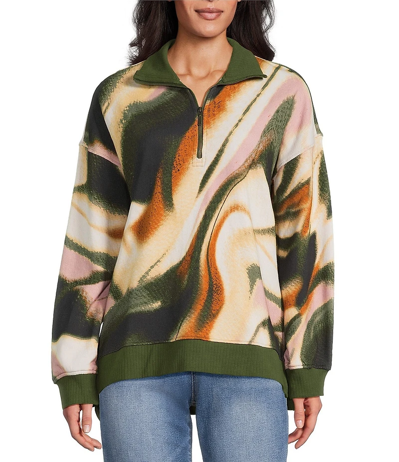 Westbound Black Umber Wavy Textured Long Sleeve Quarter Zip Pullover