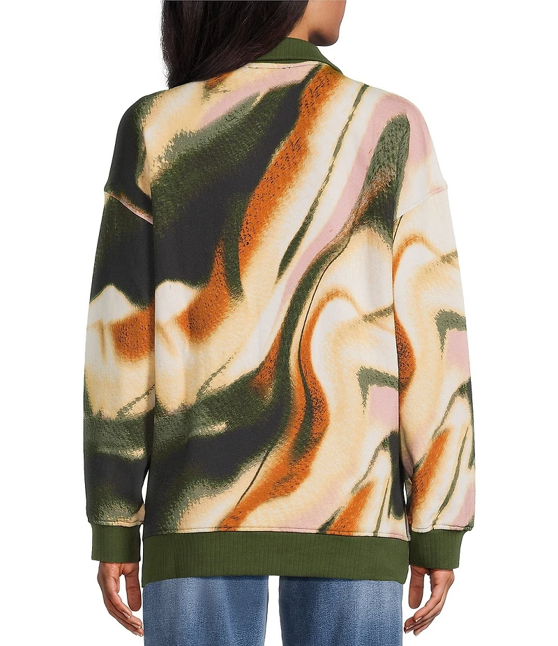 Westbound Black Umber Wavy Textured Long Sleeve Quarter Zip Pullover