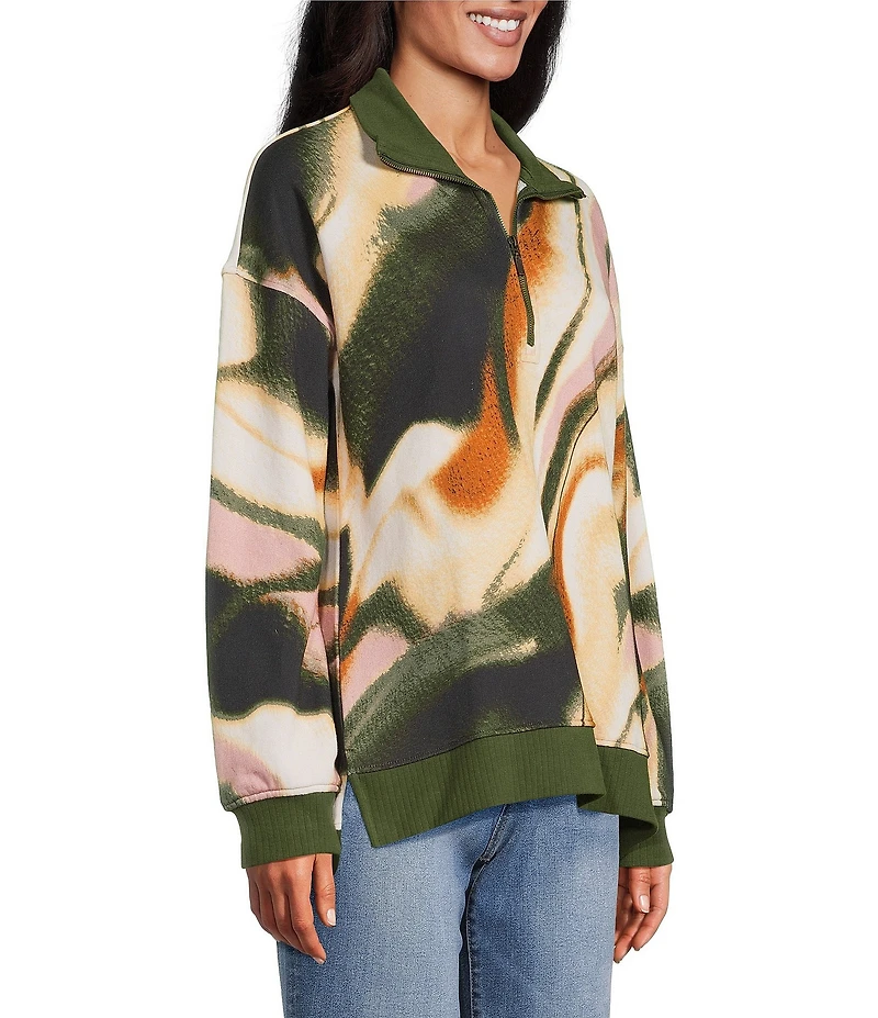 Westbound Black Umber Wavy Textured Long Sleeve Quarter Zip Pullover