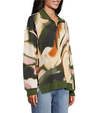 Westbound Black Umber Wavy Textured Long Sleeve Quarter Zip Pullover