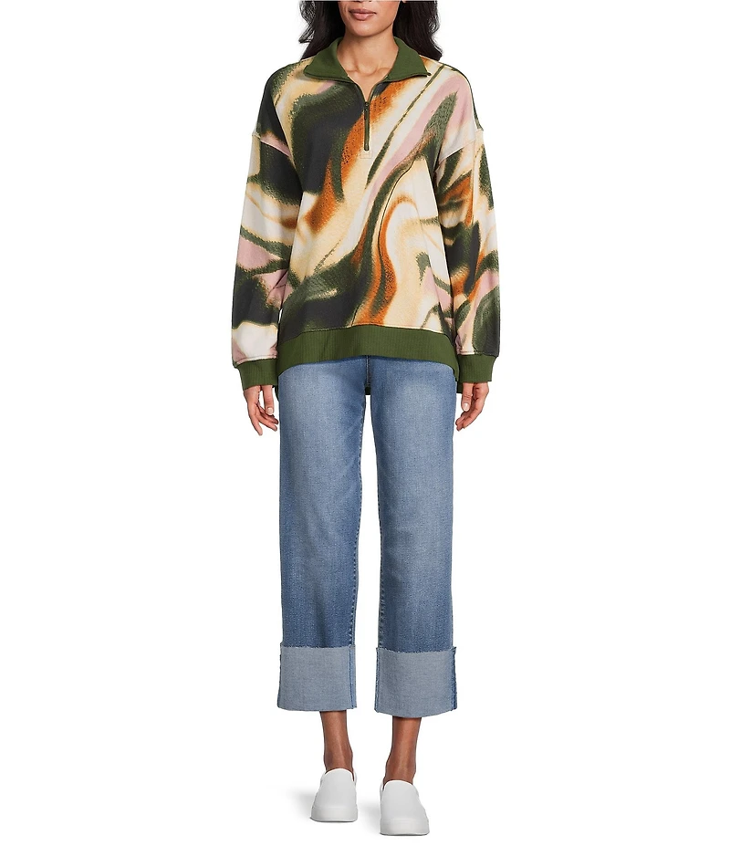 Westbound Black Umber Wavy Textured Long Sleeve Quarter Zip Pullover