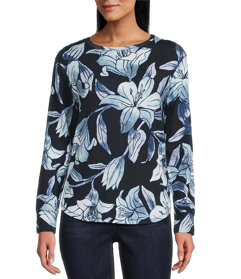 Westbound Blue Tapestry Lilly Long Sleeve Crew Neck Pullover