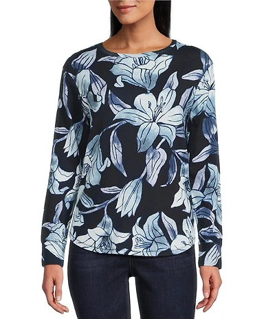 Westbound Blue Tapestry Lilly Long Sleeve Crew Neck Pullover