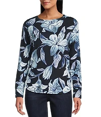 Westbound Blue Tapestry Lilly Long Sleeve Crew Neck Pullover