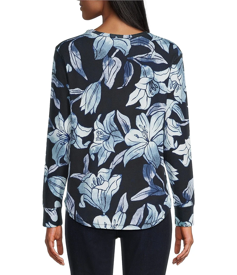 Westbound Blue Tapestry Lilly Long Sleeve Crew Neck Pullover