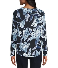 Westbound Blue Tapestry Lilly Long Sleeve Crew Neck Pullover