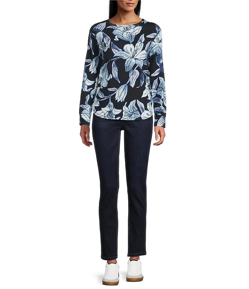 Westbound Blue Tapestry Lilly Long Sleeve Crew Neck Pullover
