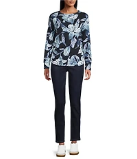 Westbound Blue Tapestry Lilly Long Sleeve Crew Neck Pullover