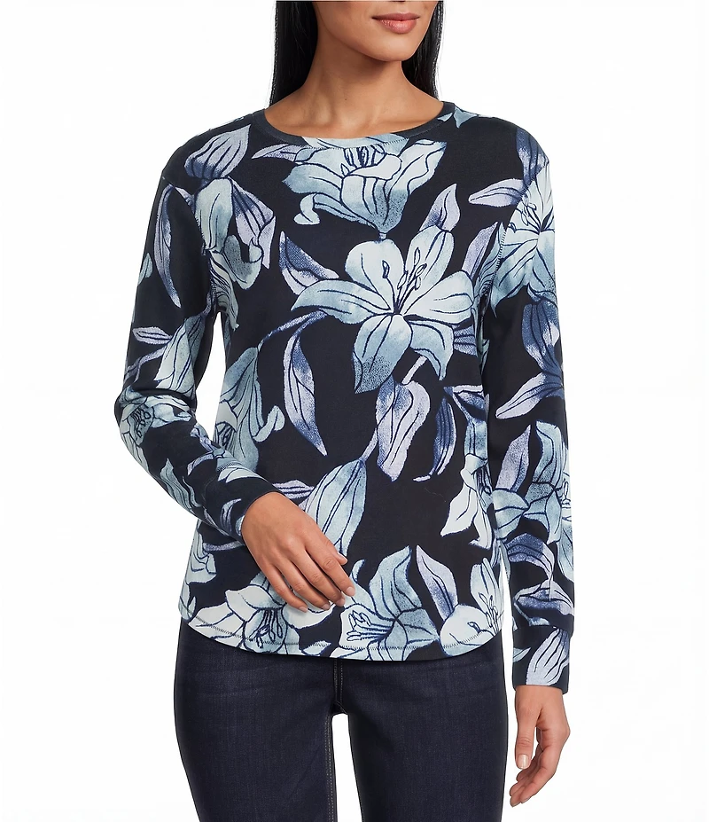 Westbound Blue Tapestry Lilly Long Sleeve Crew Neck Pullover