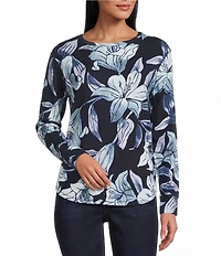 Westbound Blue Tapestry Lilly Long Sleeve Crew Neck Pullover