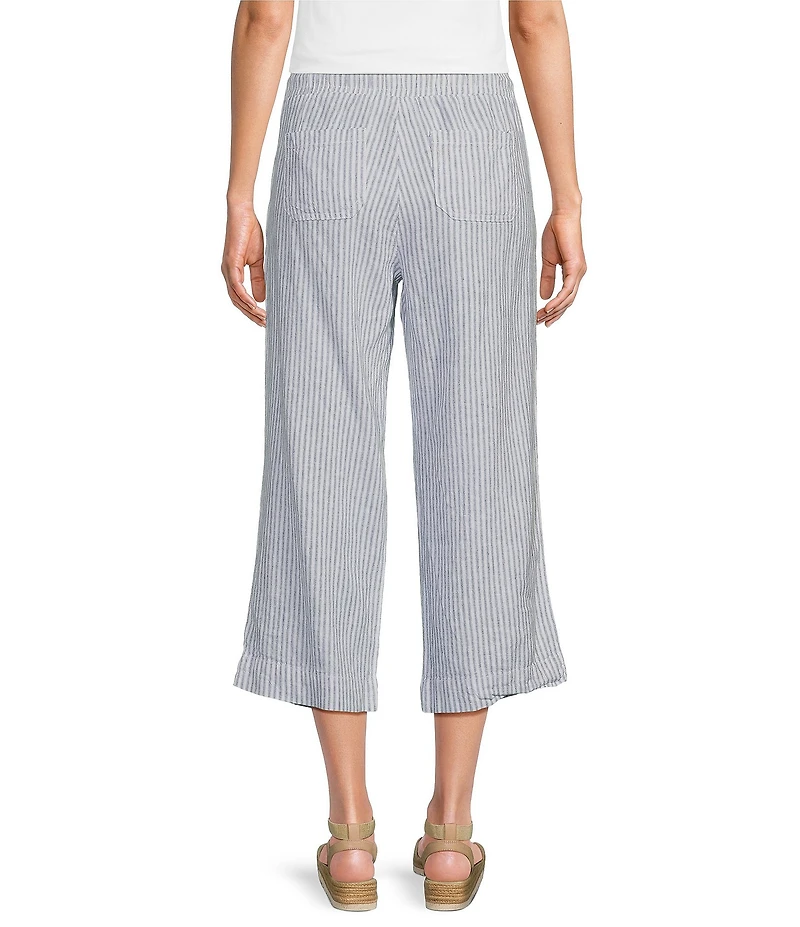 Westbound Blue White Stripe Crop Linen Blend Pants