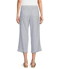Westbound Blue White Stripe Crop Linen Blend Pants