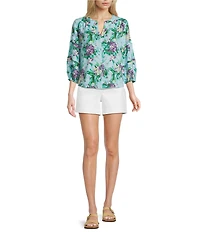 Westbound Bouquet Blossom Linen Blend 3/4 Sleeve V-Neck Top