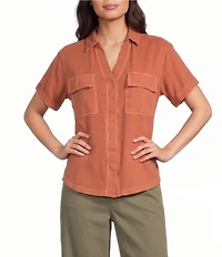 Westbound Button Down Rolled Sleeve Top