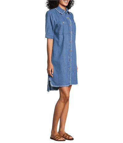 Westbound Button Front Short Sleeve Y-Neck Shirt Dress