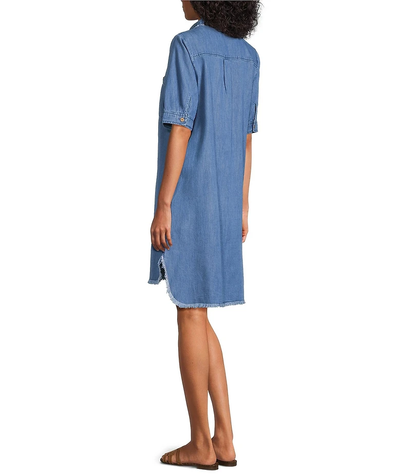 Westbound Button Front Short Sleeve Y-Neck Shirt Dress
