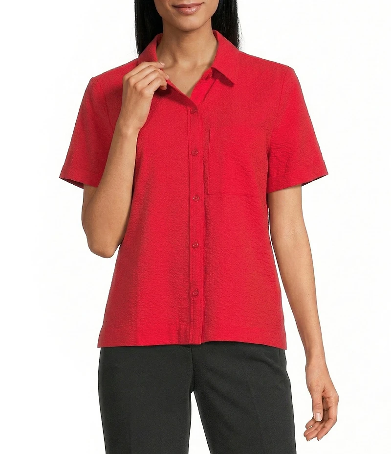 Westbound Button Front Y-Neck Short Sleeve Camp Top