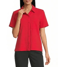 Westbound Button Front Y-Neck Short Sleeve Camp Top