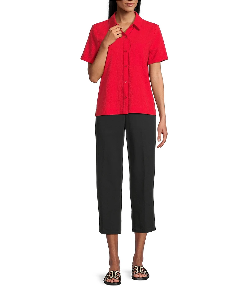 Westbound Button Front Y-Neck Short Sleeve Camp Top