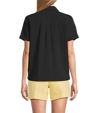 Westbound Button Front Y-Neck Short Sleeve Camp Top