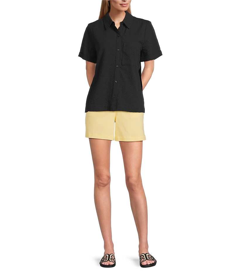 Westbound Button Front Y-Neck Short Sleeve Camp Top
